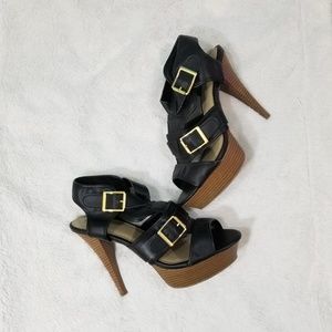 Leather buckled heels